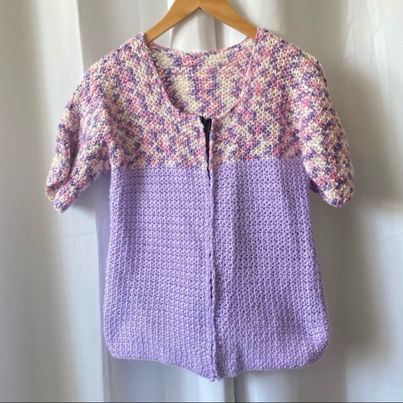 Vintage Hand Knit Short-Sleeve Sweater Top - Picture 3 of 5